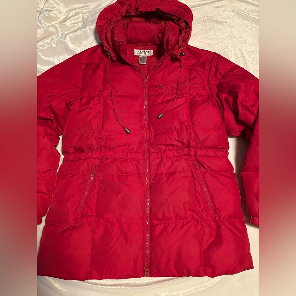 Alfani hooded Cherry Red down Puffer Jacket sz S